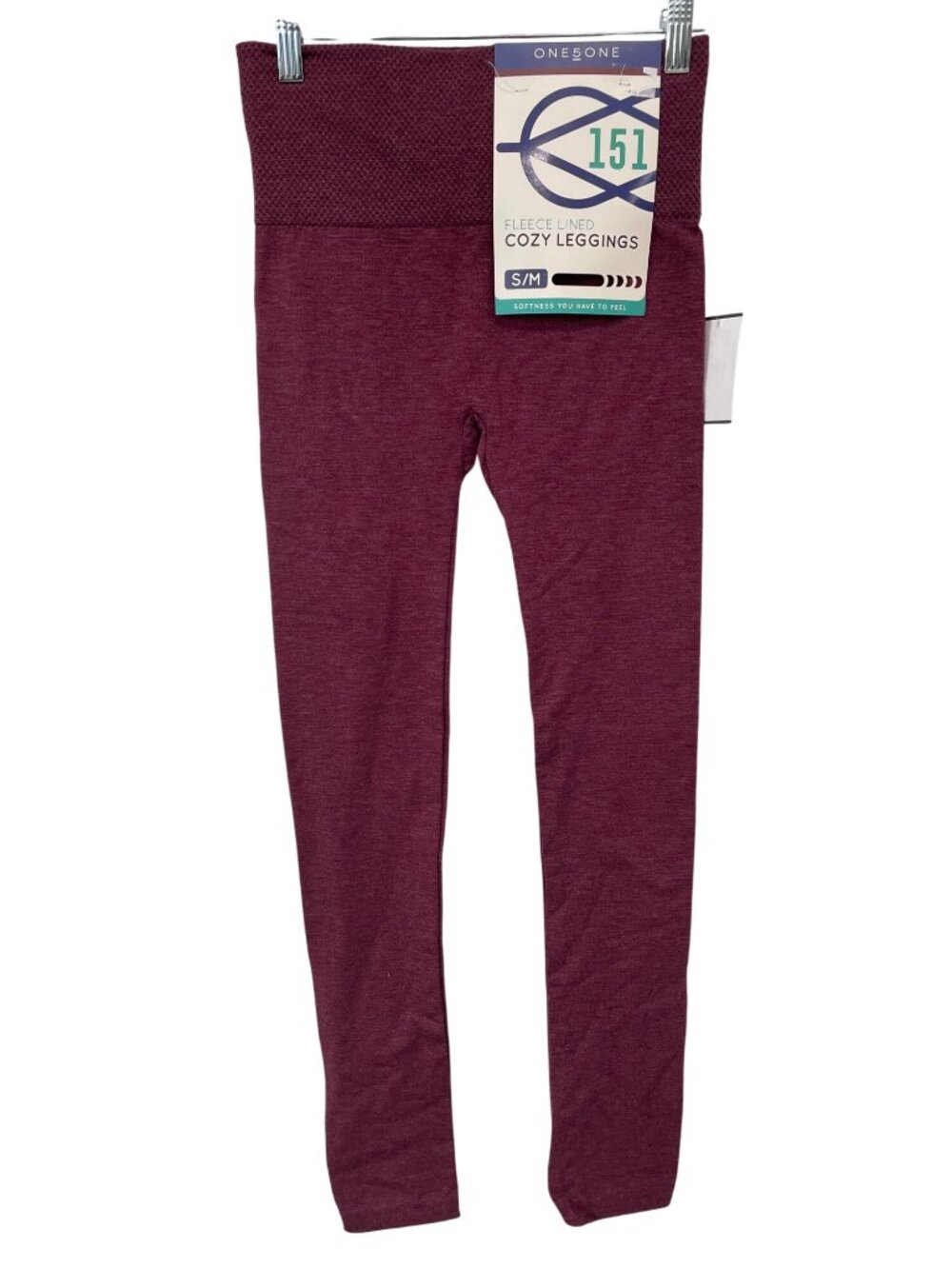 One 5 One Leggings Size S/M Fleece Lined Pull On Wine Comfort Base Layer NEW